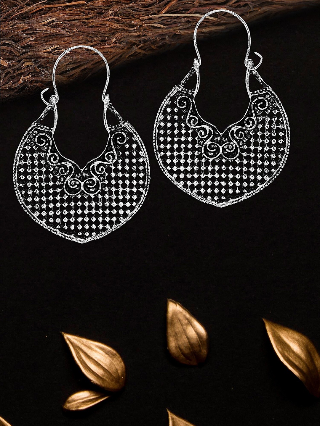 

Adwitiya Collection Silver-Plated Classic Oxidised Hoop Earrings