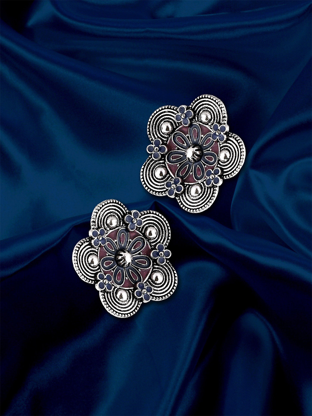 

Adwitiya Collection Silver-Plated Classic Oxidised Studs Earrings