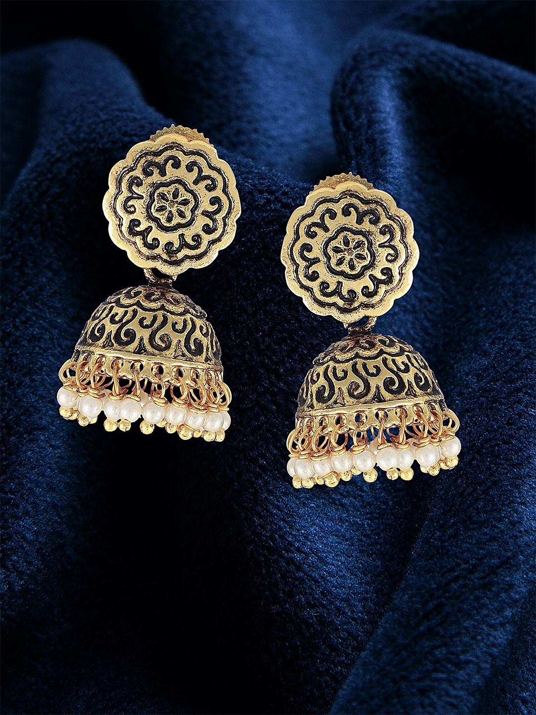 

Adwitiya Collection Gold-Plated Beaded Classic Jhumkas