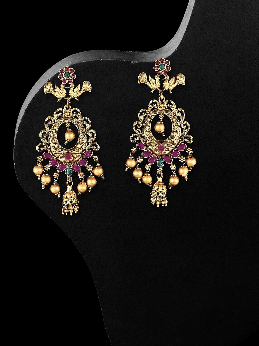

Adwitiya Collection 24CT Gold-Plated Stone-Studded Classic Drop Earrings