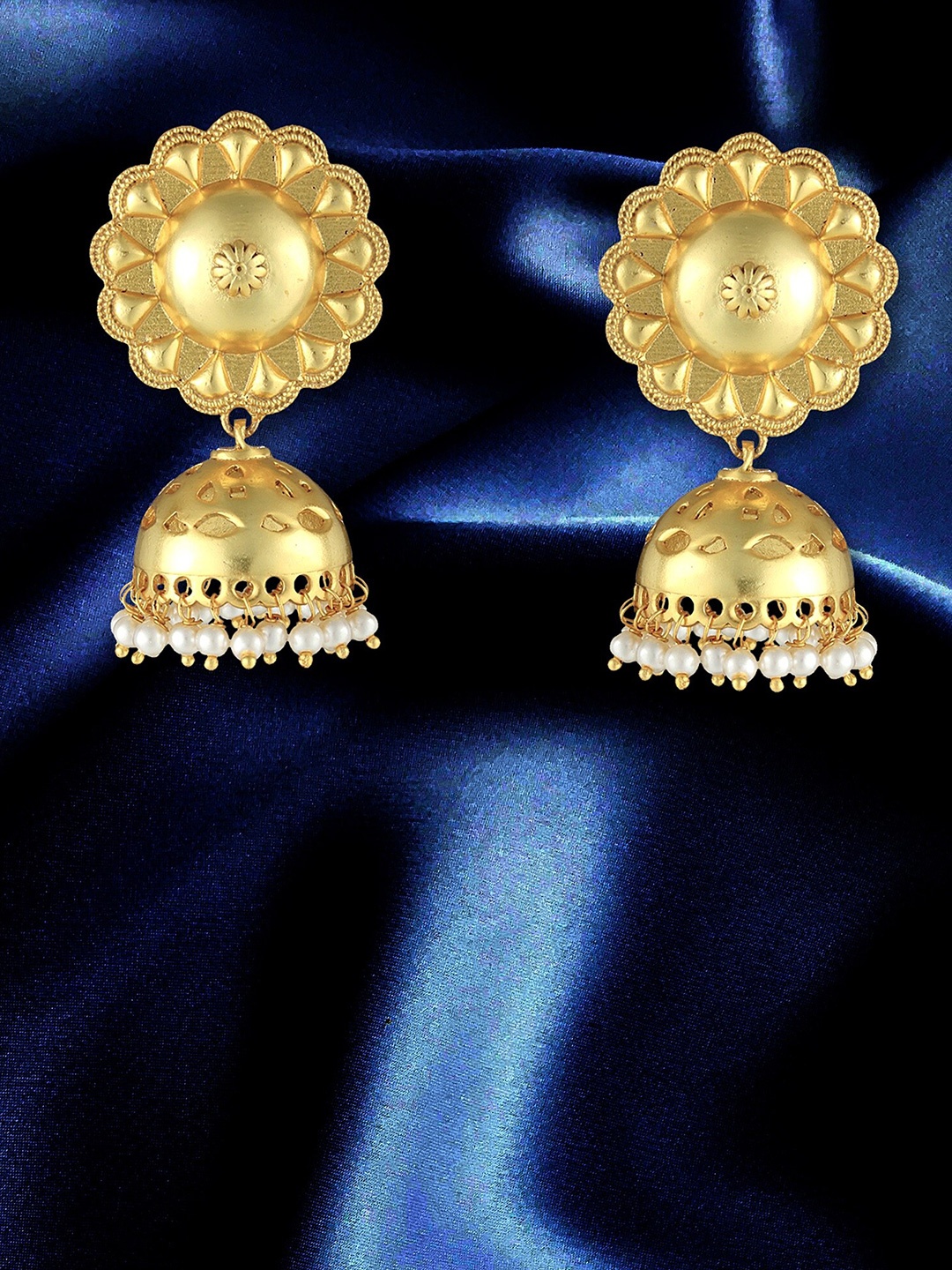 

Adwitiya Collection Gold-Plated Beaded Dome Shaped Jhumkas