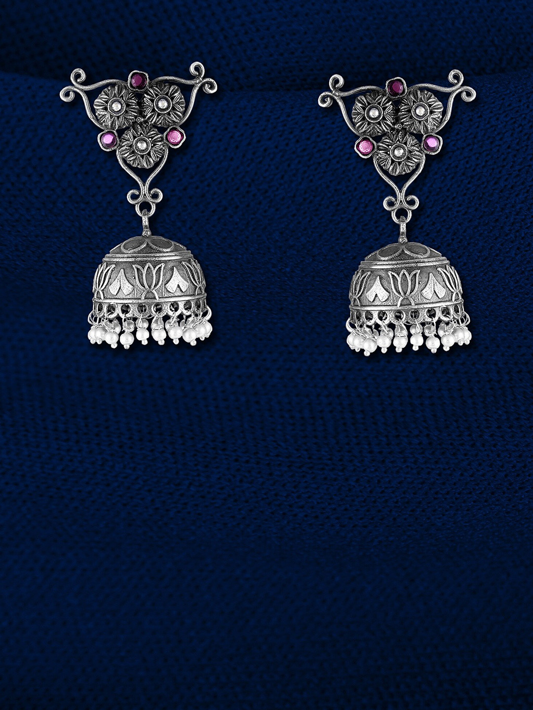 

Adwitiya Collection Silver-Plated Beaded Dome Shaped Jhumkas Earrings