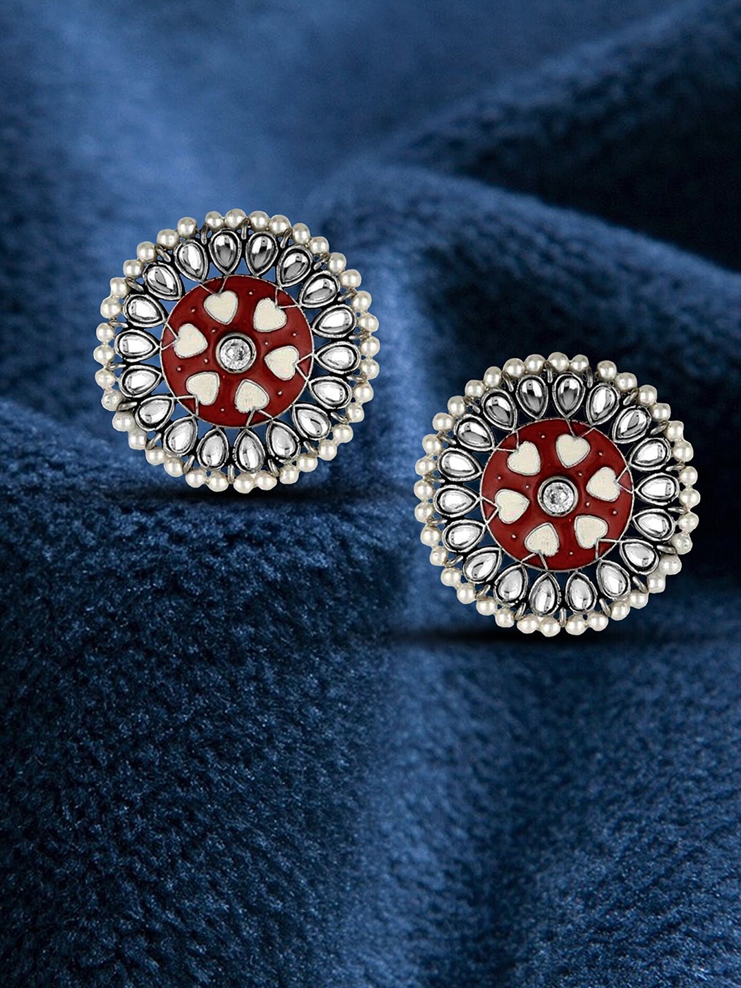 

Adwitiya Collection Silver-Plated Stone-Studded Studs Earrings