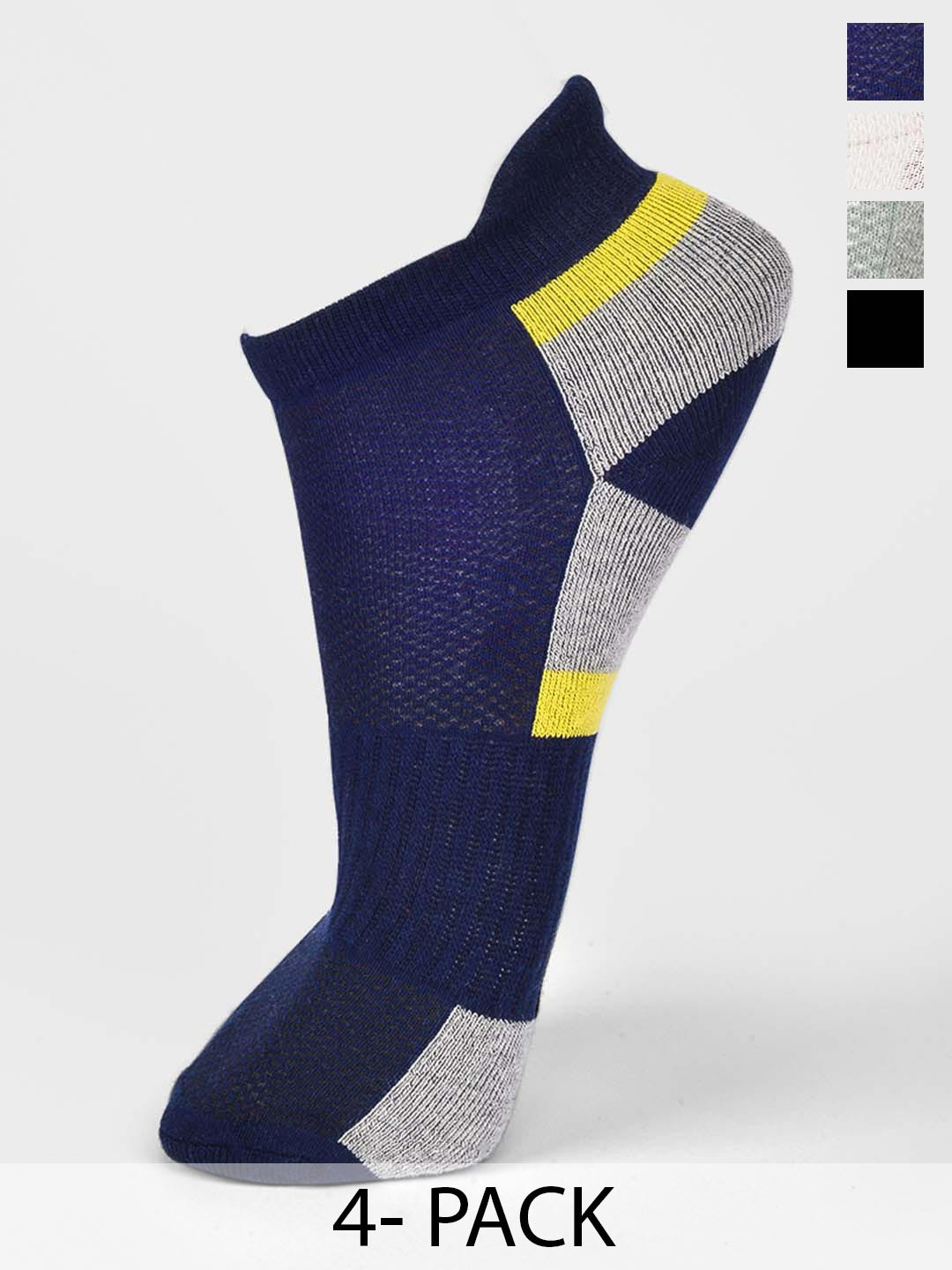 

FRENCHIE Men Pack Of 4 Colourblocked Ankle-Length Socks, Blue