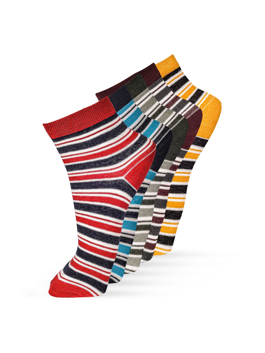 FRENCHIE Men Pack Of 5 Assorted Striped Cotton Ankle Length Socks