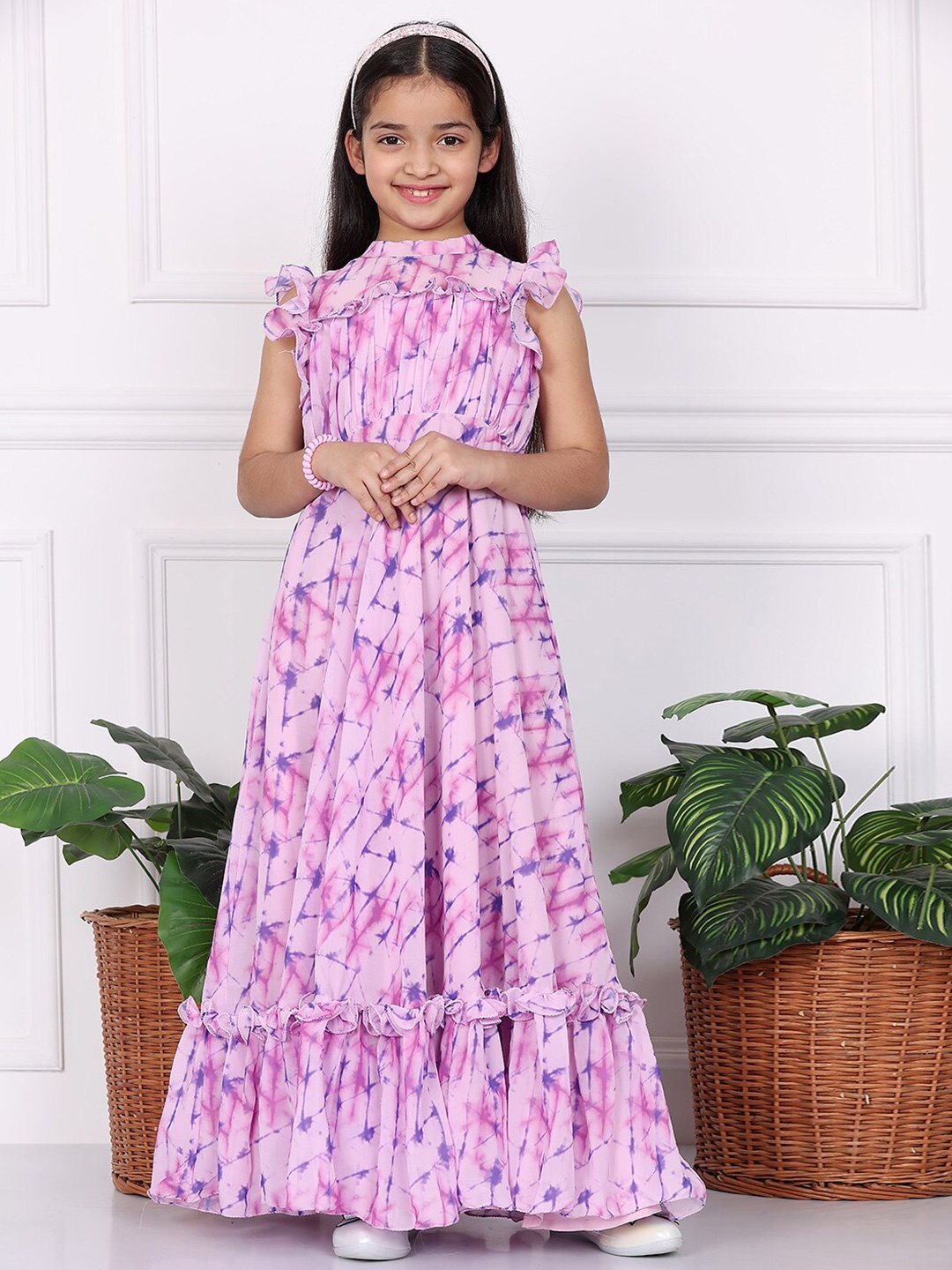 

Ethnovog Girls Abstract Print Cap Sleeves Georgette Maxi Dress, Multi