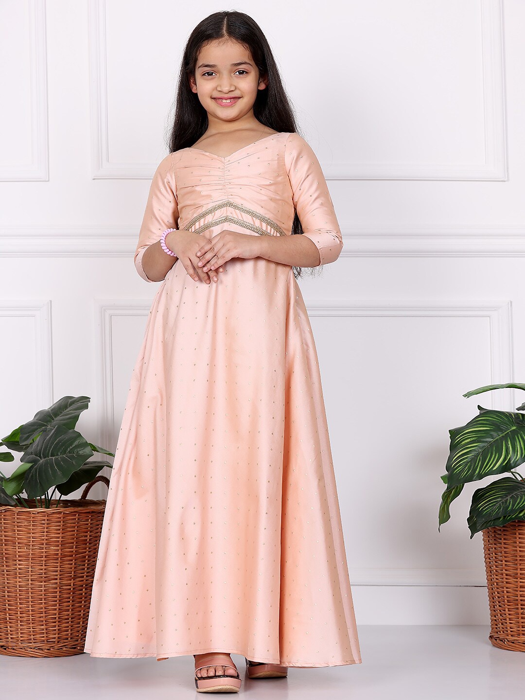 

Ethnovog Girls Silk Polka Dot Maxi Dress, Peach