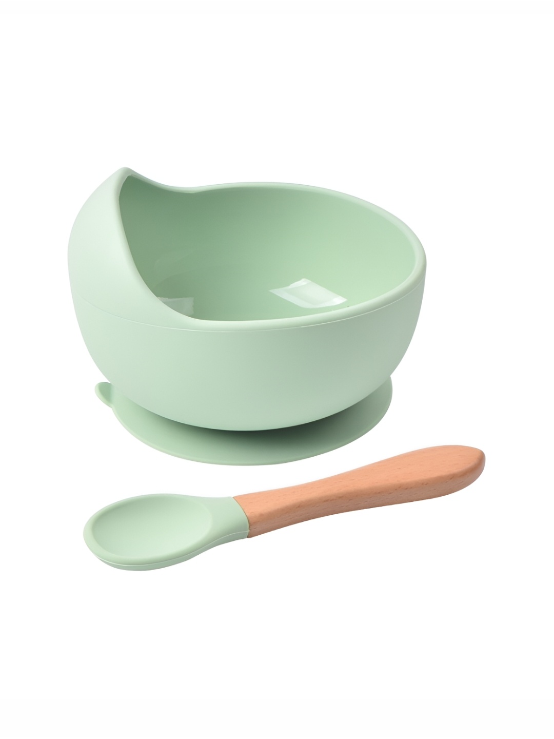 

YELONA Green Silicone Baby Bowl With Wooden Spoon