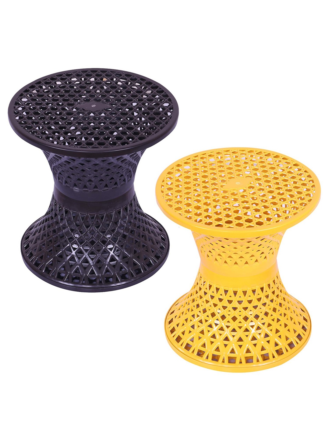 

Kuber Industries Set of 2 Textured Plastic Ottoman, Yellow