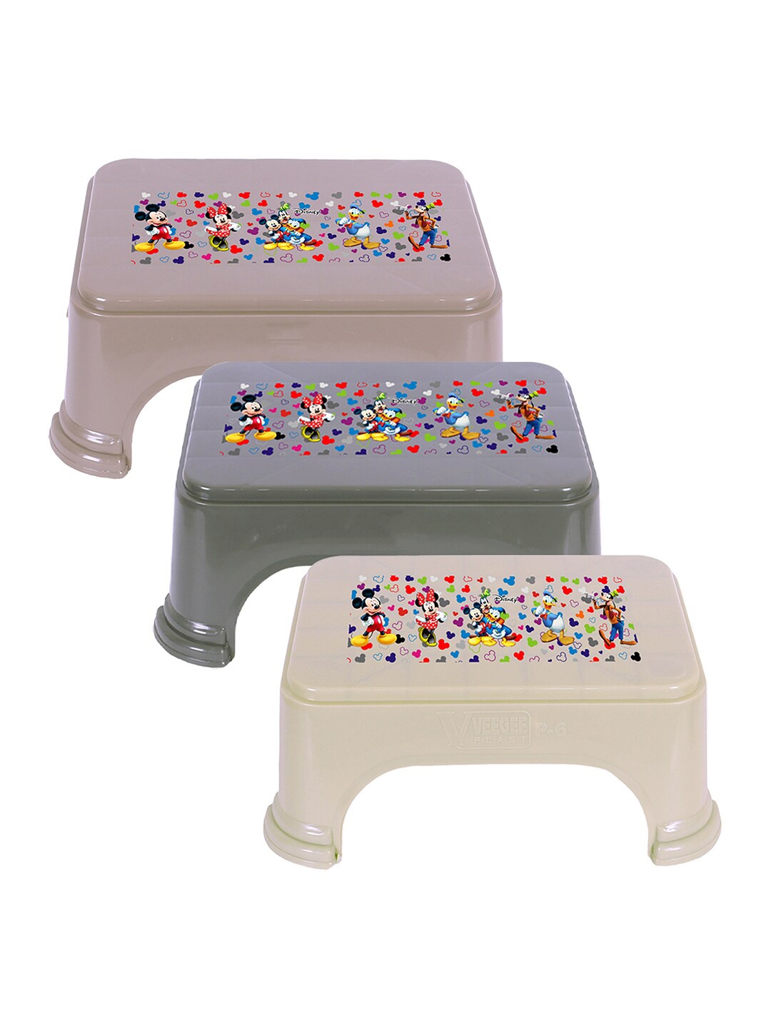 

Kuber Industries Grey 3 Pieces Mickey & Friends Printed Bathroom Step Stools