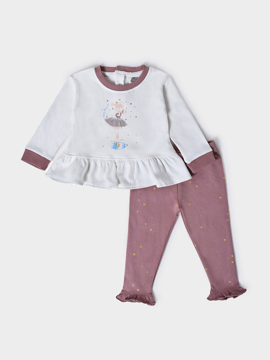 

MiArcus Girls Graphic Printed Top with Leggings, White