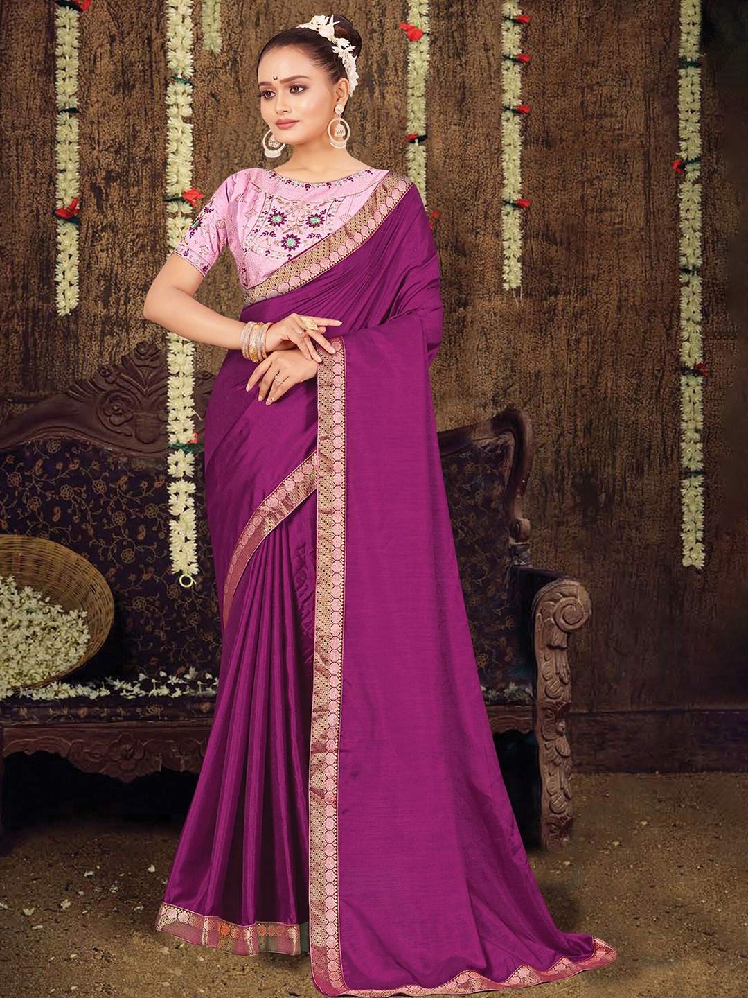

KALINI Zari Woven Design Saree, Purple