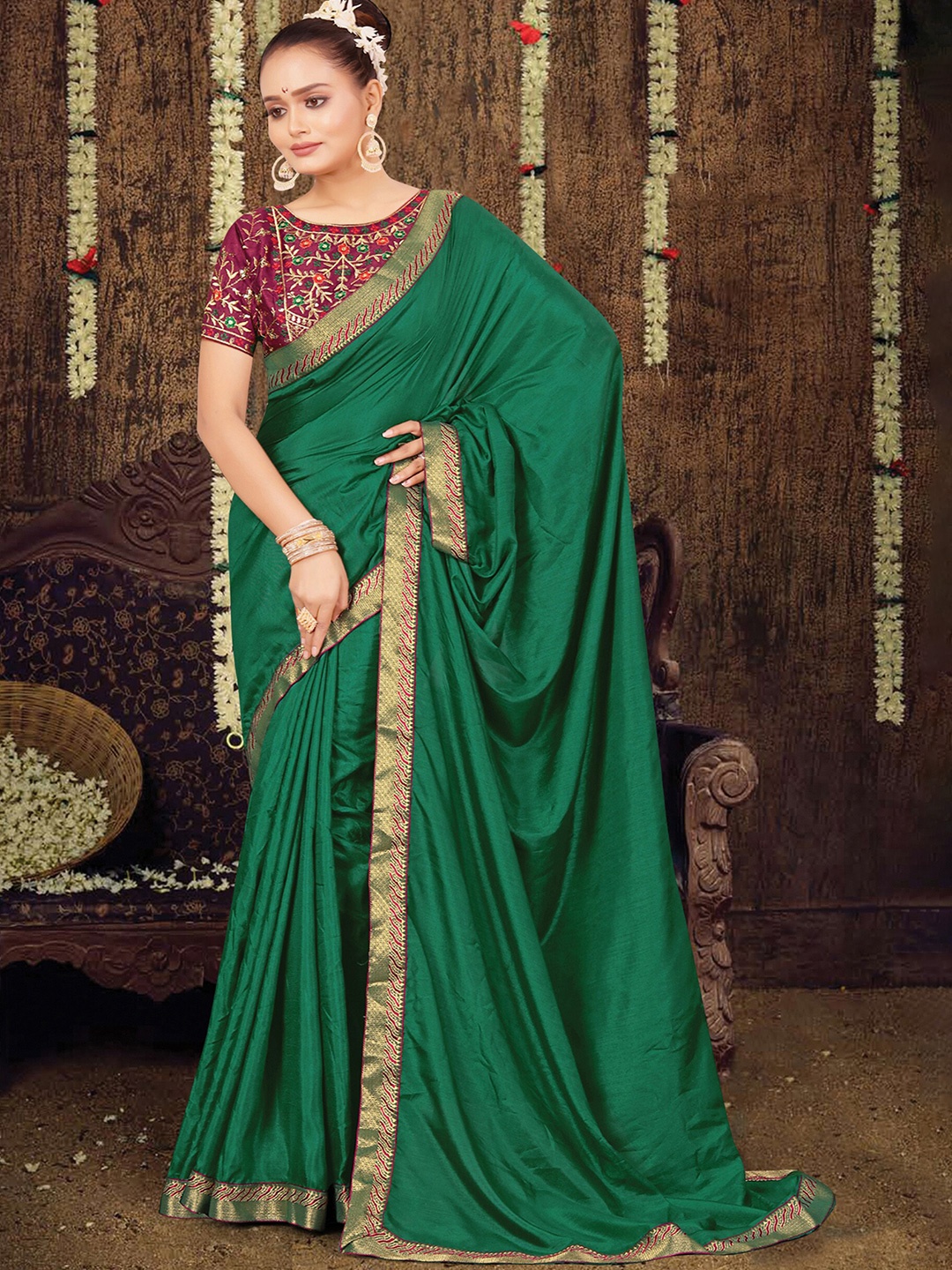 

KALINI Zari Woven Design Saree, Green