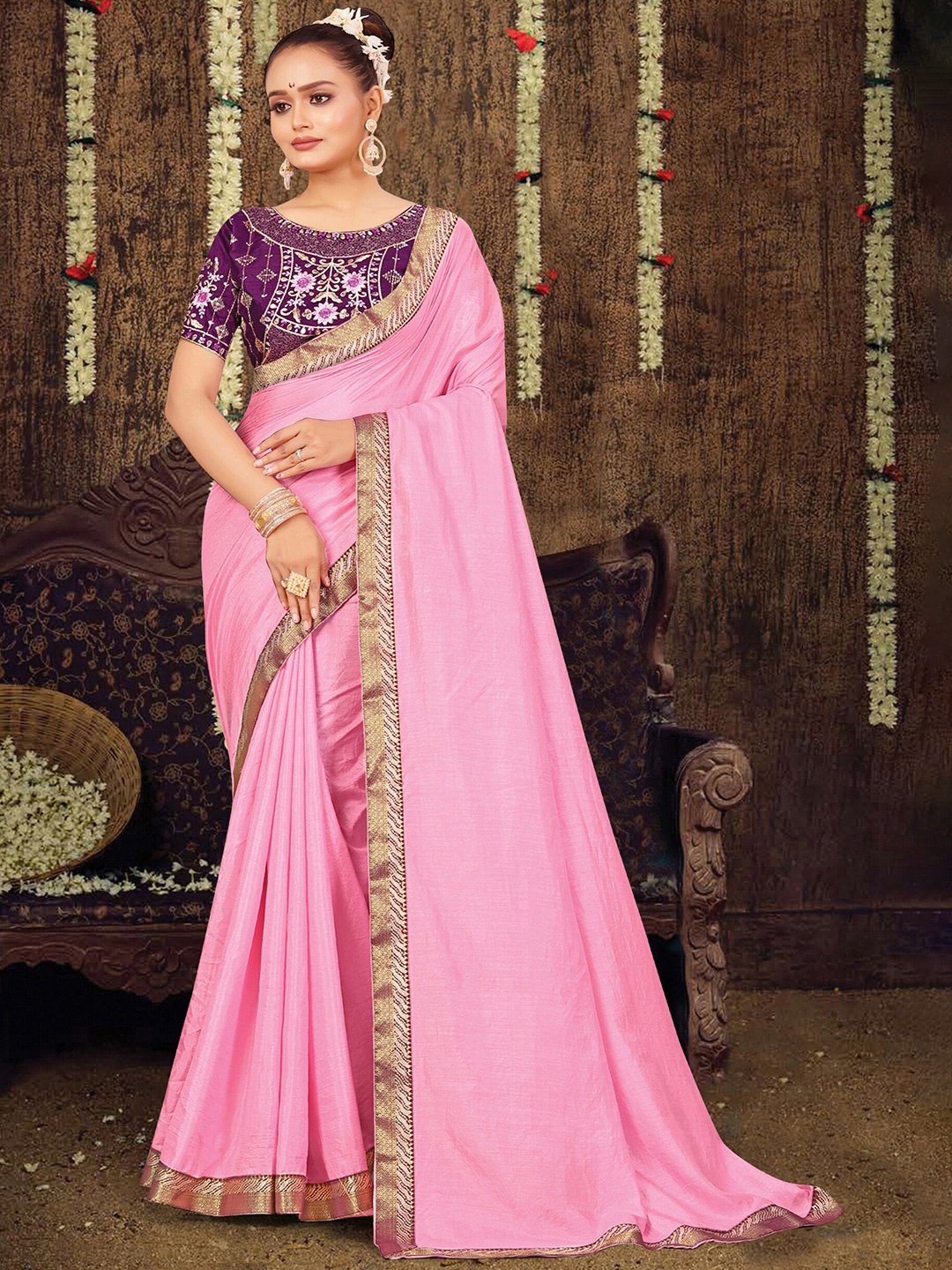 

KALINI Zari Woven Design Saree, Pink