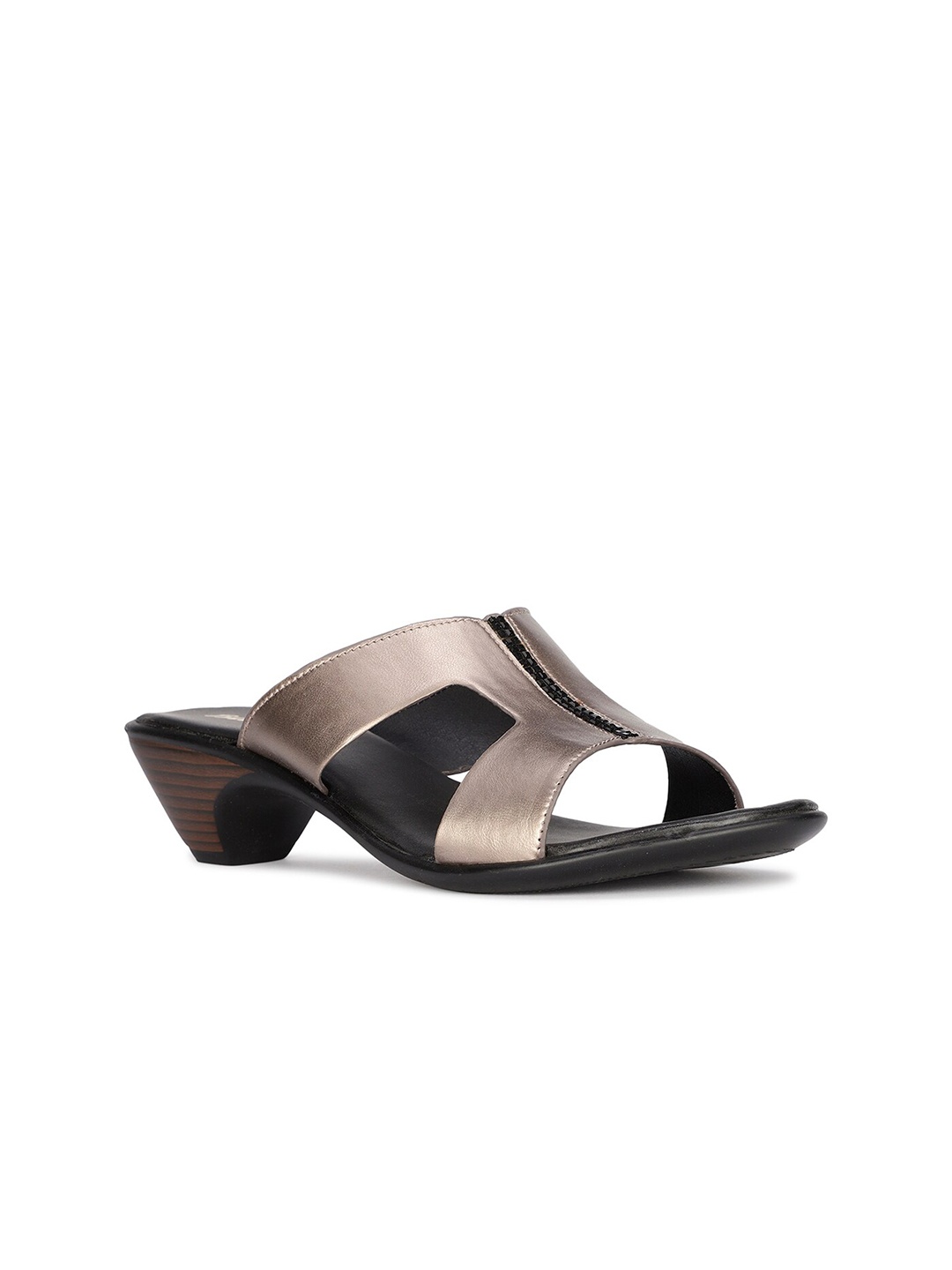 

Bata Textured Open Toe Block Heel Mules, Metallic