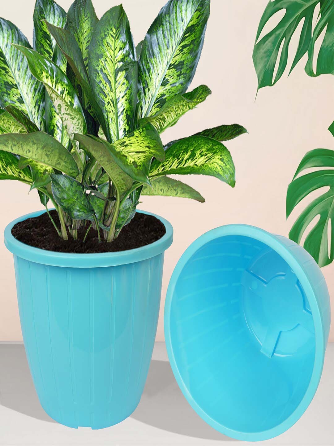 Kuber Industries 6-Pcs Blue Textured Planters
