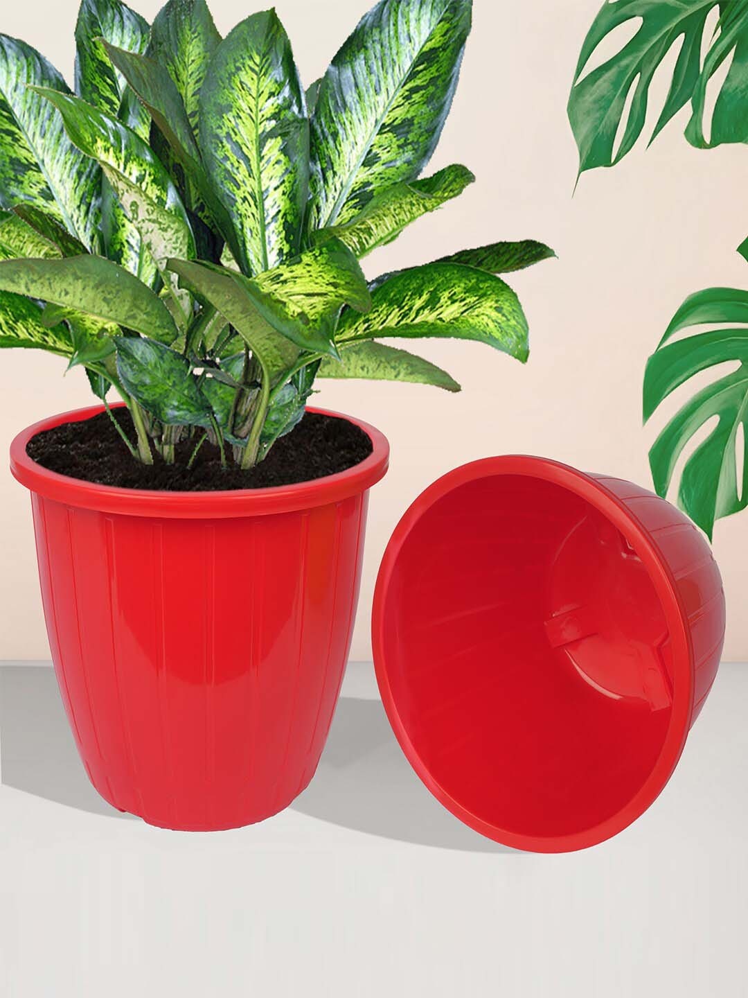 Kuber Industries 4-Pcs Red & Blue Textured Planters