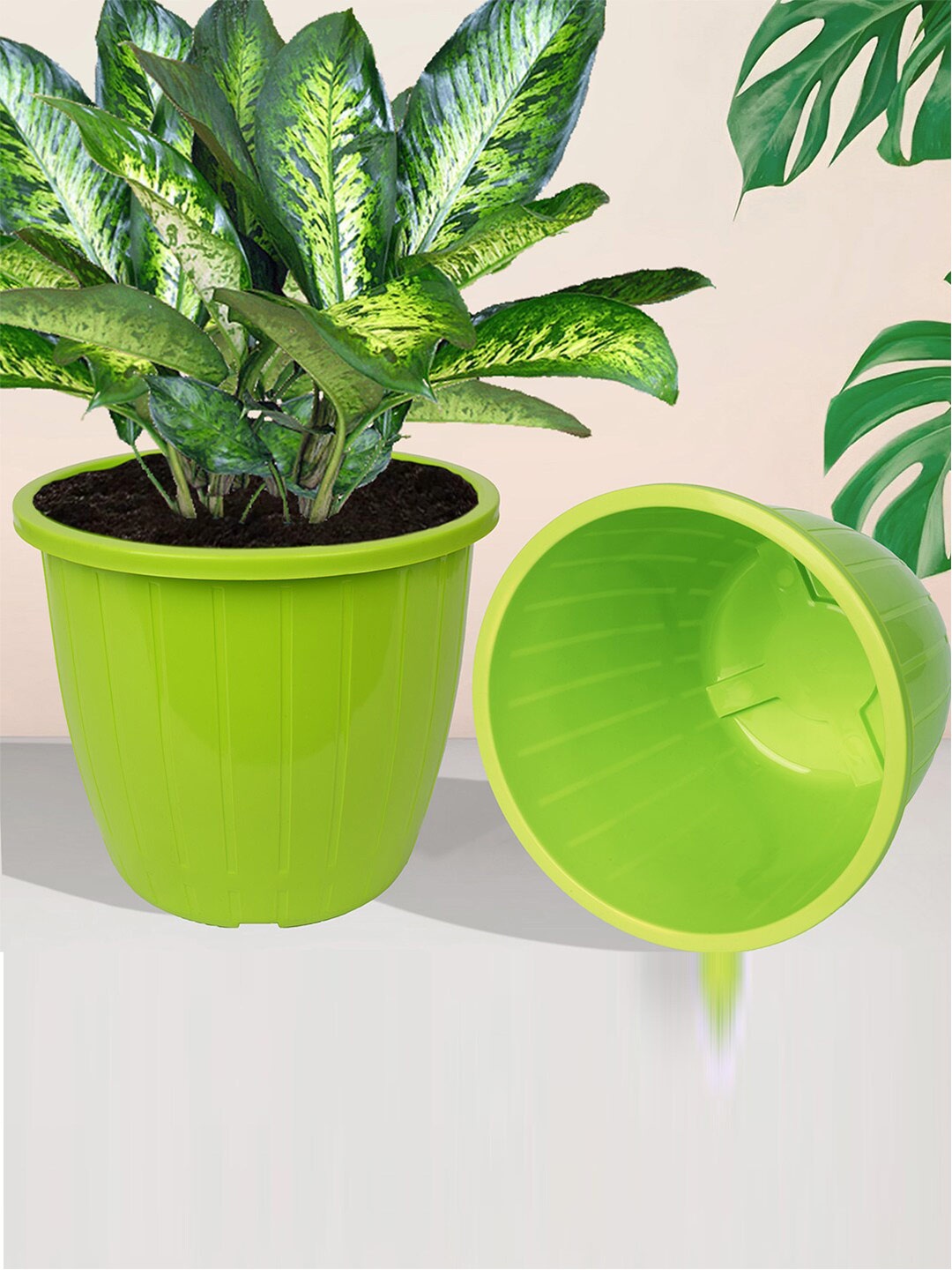 

Kuber Industries 4-Pcs Green & Yellow Textured Planters