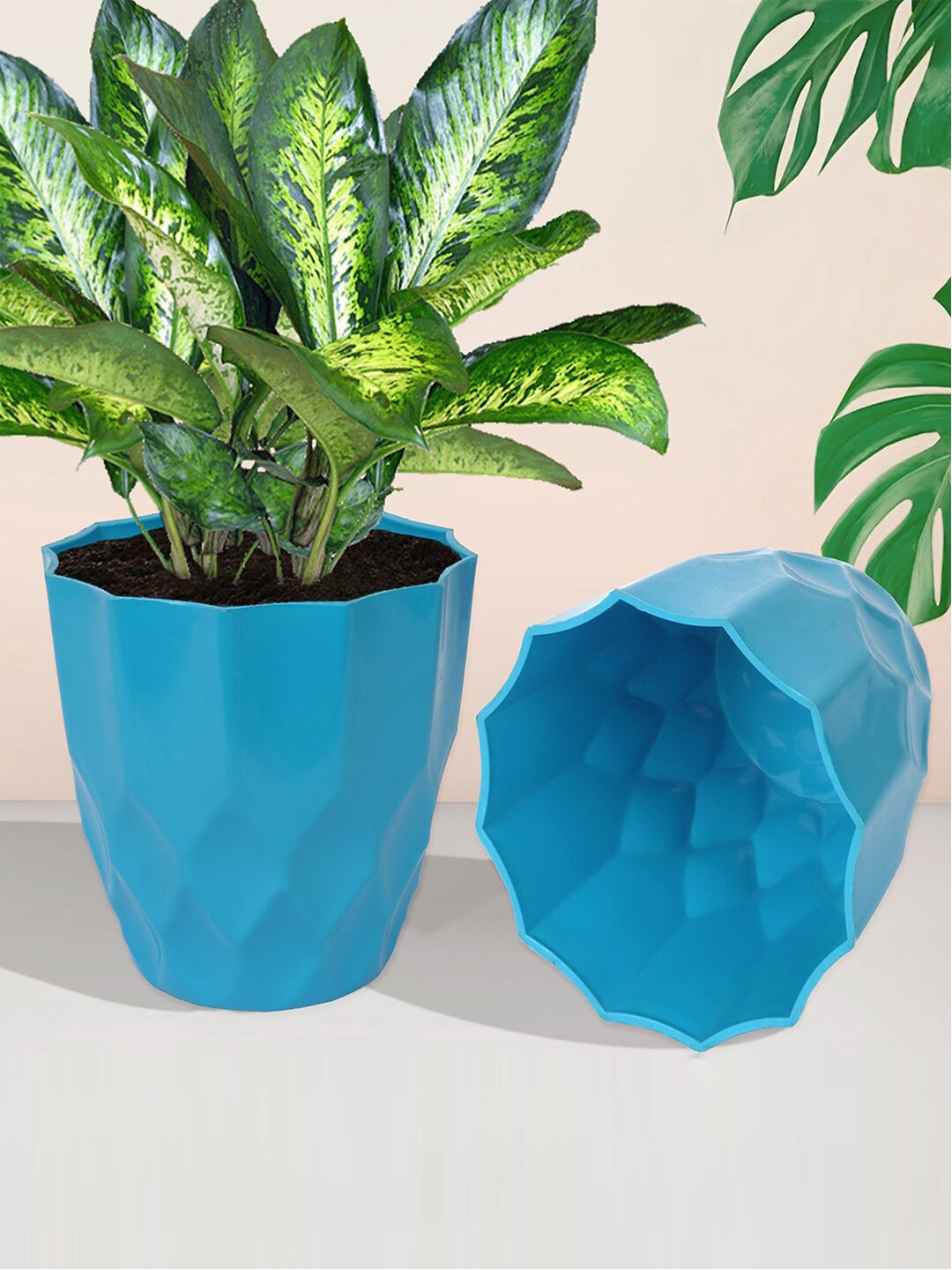 

Kuber Industries 5-Pcs Red & Turquoise Blue Textured Planters