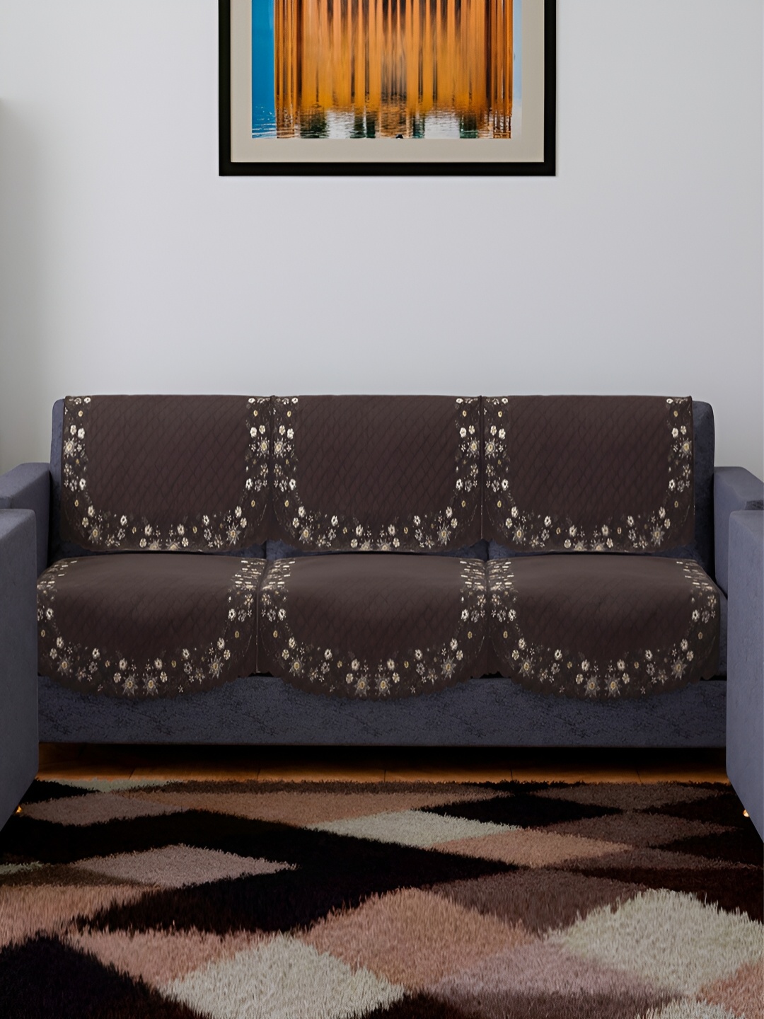 

Kuber Industries Brown 3 Pieces Velvet Sofa Cover