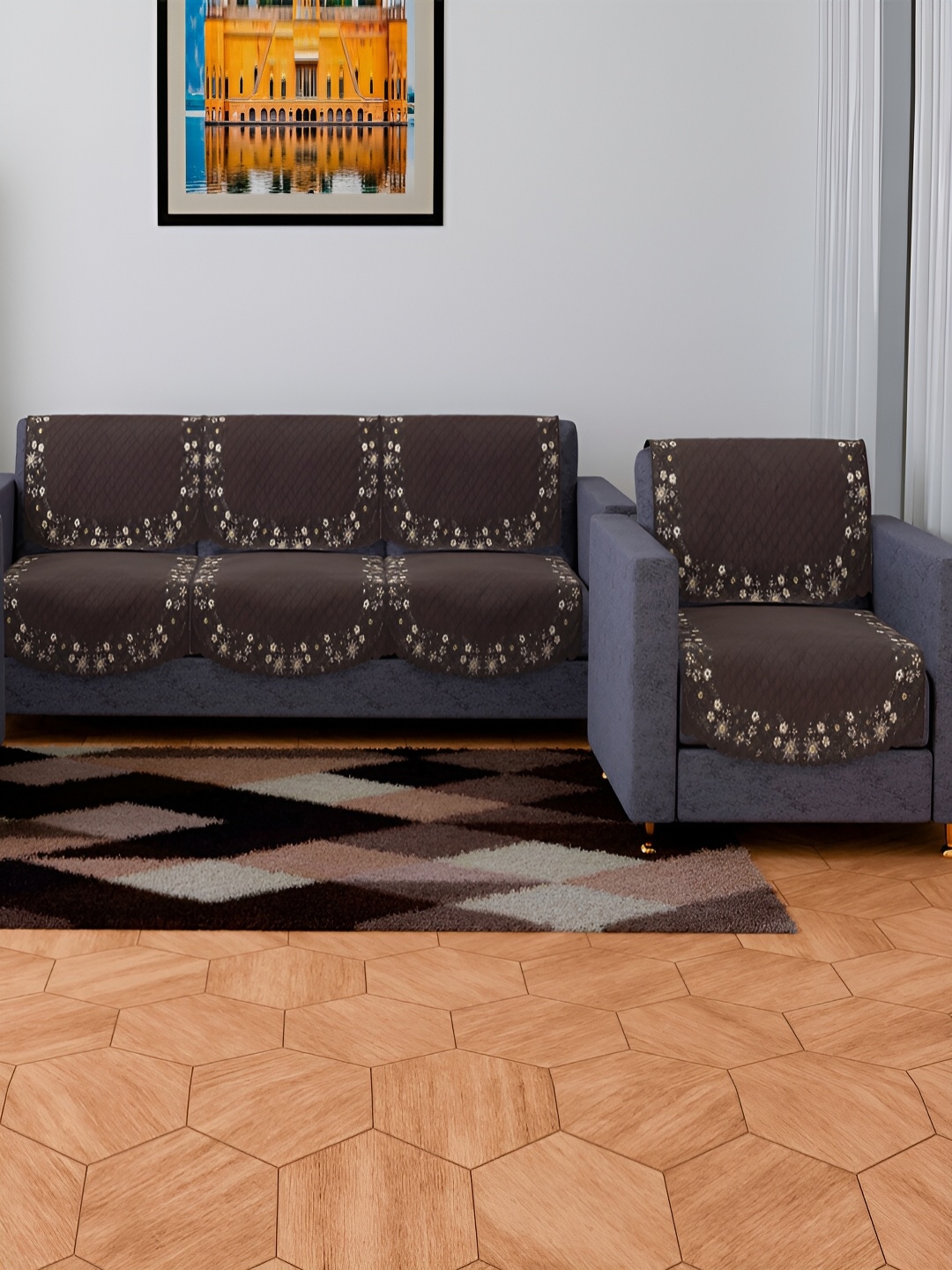 

Kuber Industries Brown 4 Pieces Velvet Sofa Cover