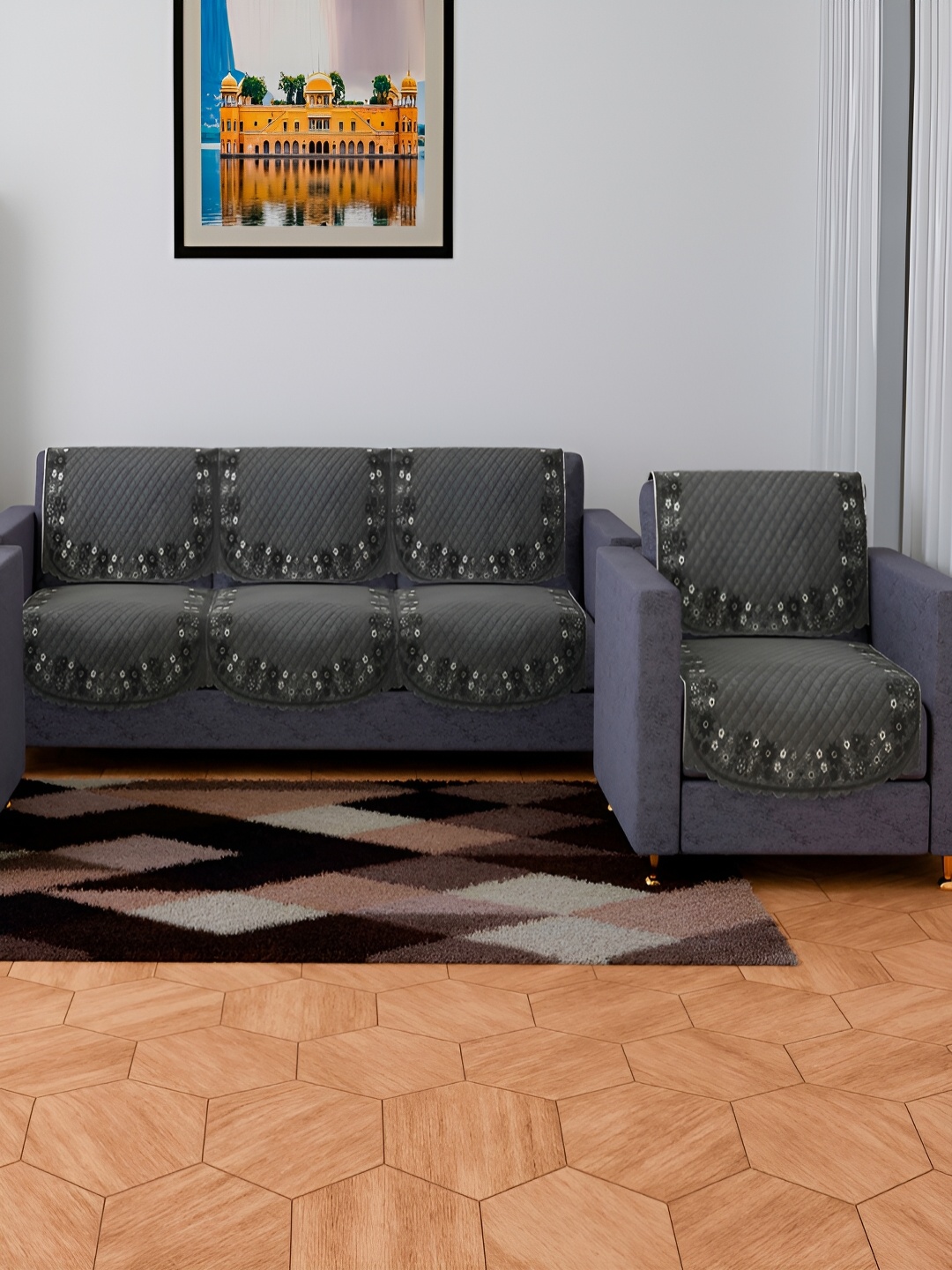 

Kuber Industries Grey 4 Pieces Velvet Sofa Cover