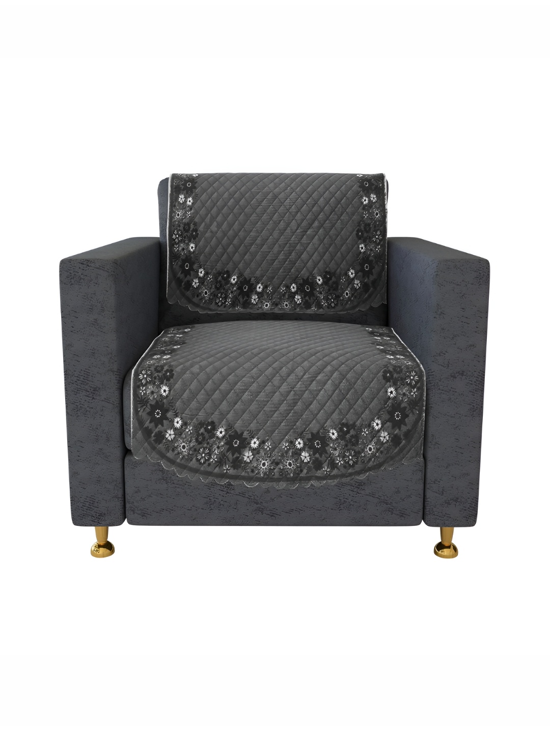 Kuber Industries Grey 4 Pieces Velvet Sofa Cover