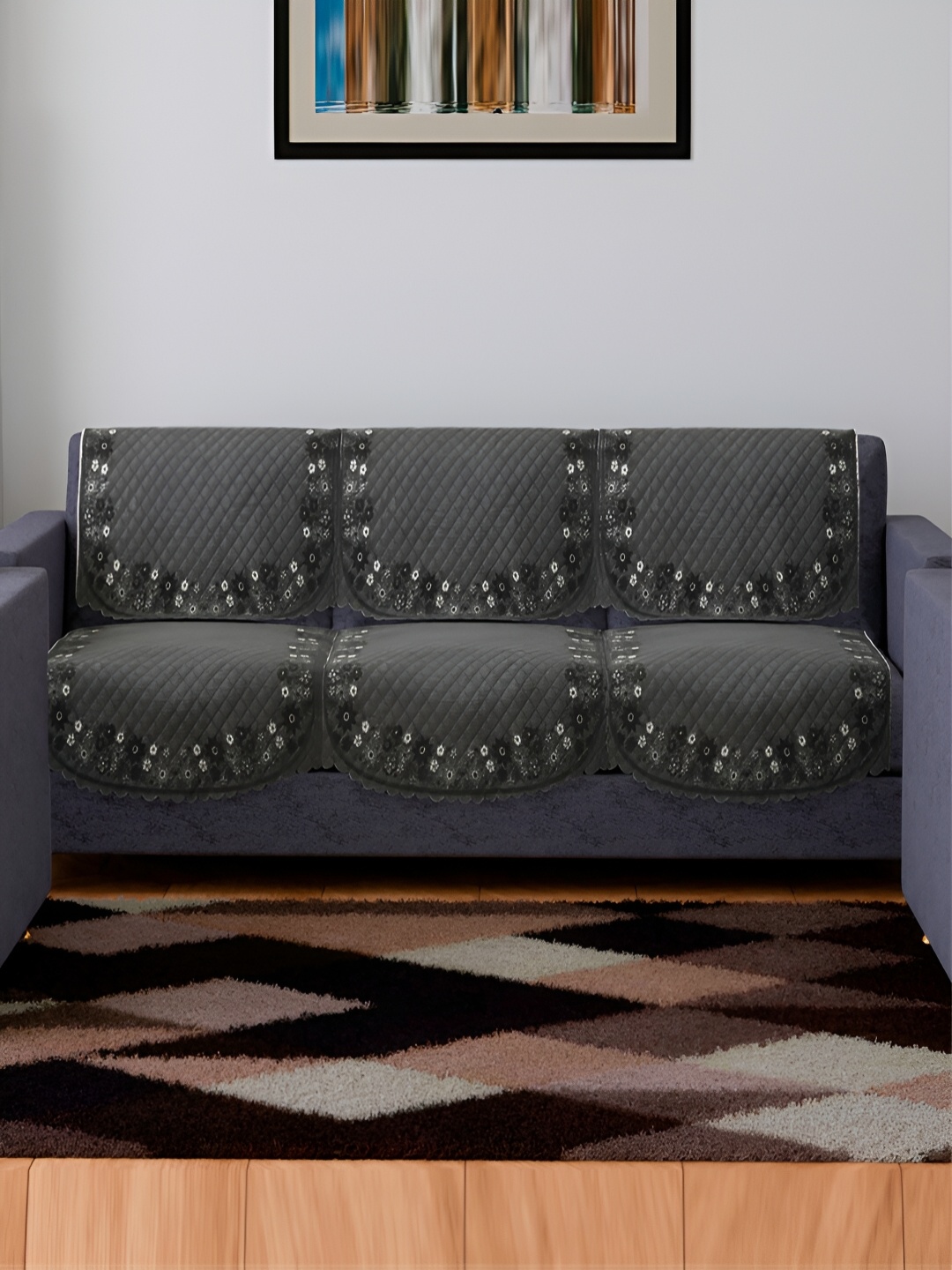 

Kuber Industries Grey 3 Pieces Velvet Sofa Cover