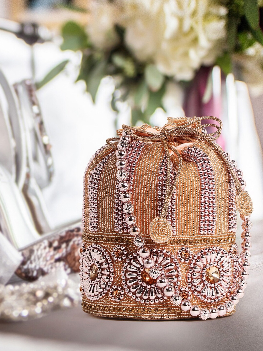 

Exotic Embellished Potli Clutch, Pink