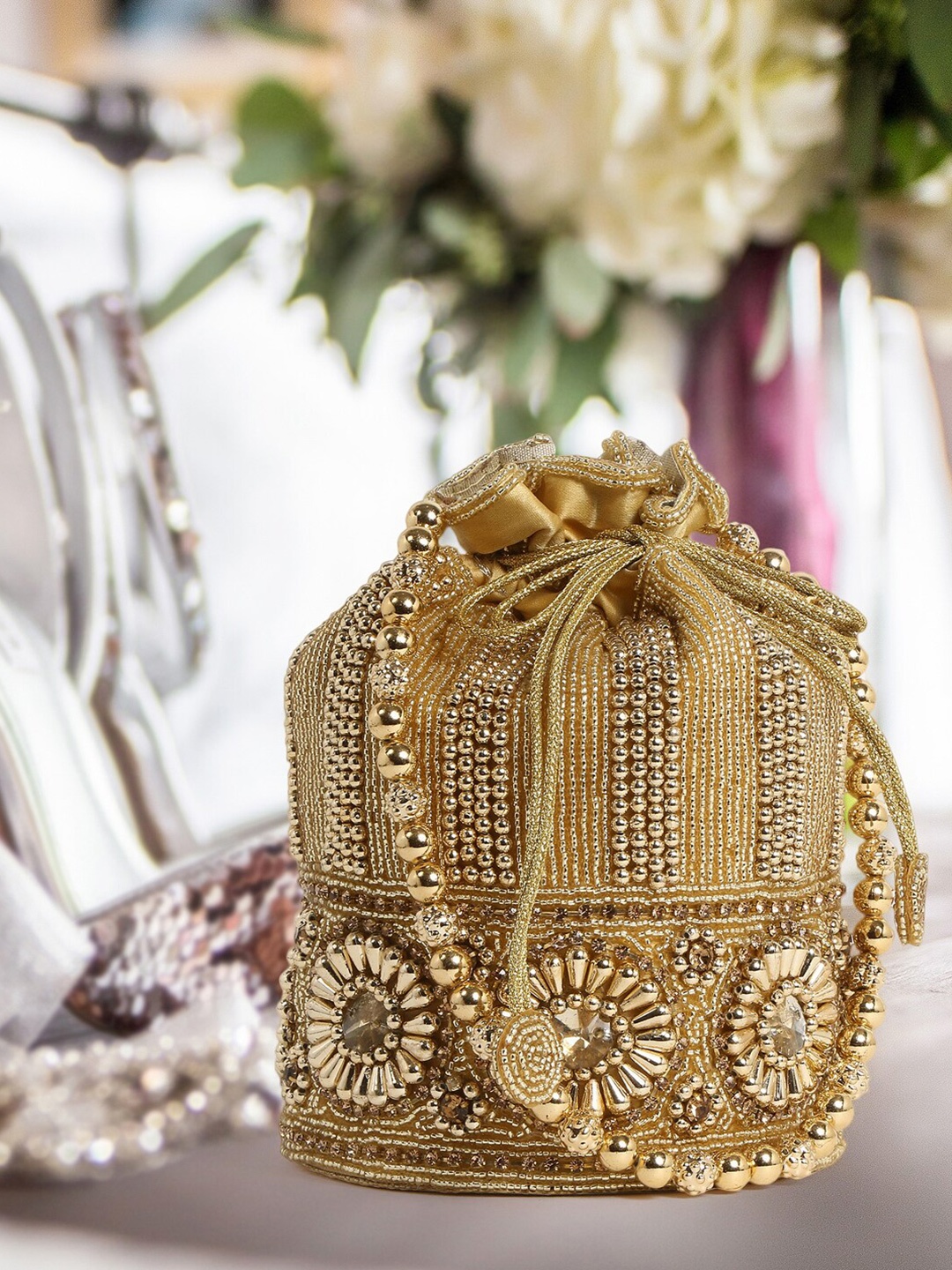 

Exotic Embellished Potli Clutch, Gold