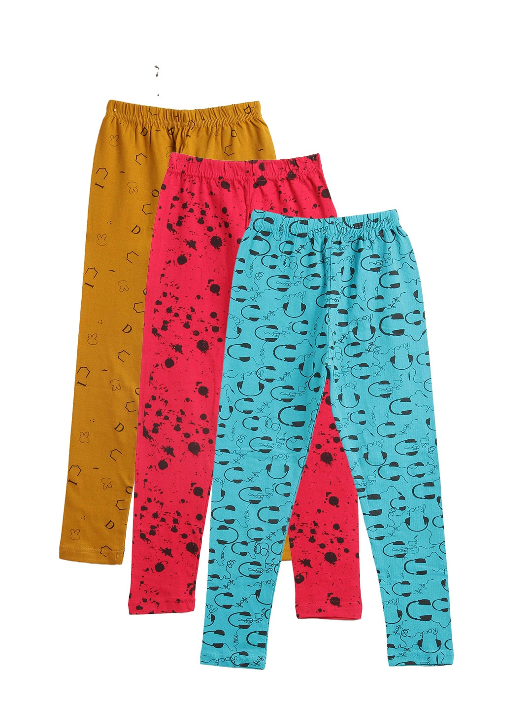 

Kids On Board Girls Pack Of 3 Printed Cotton Ankle-Length Leggings, Mustard