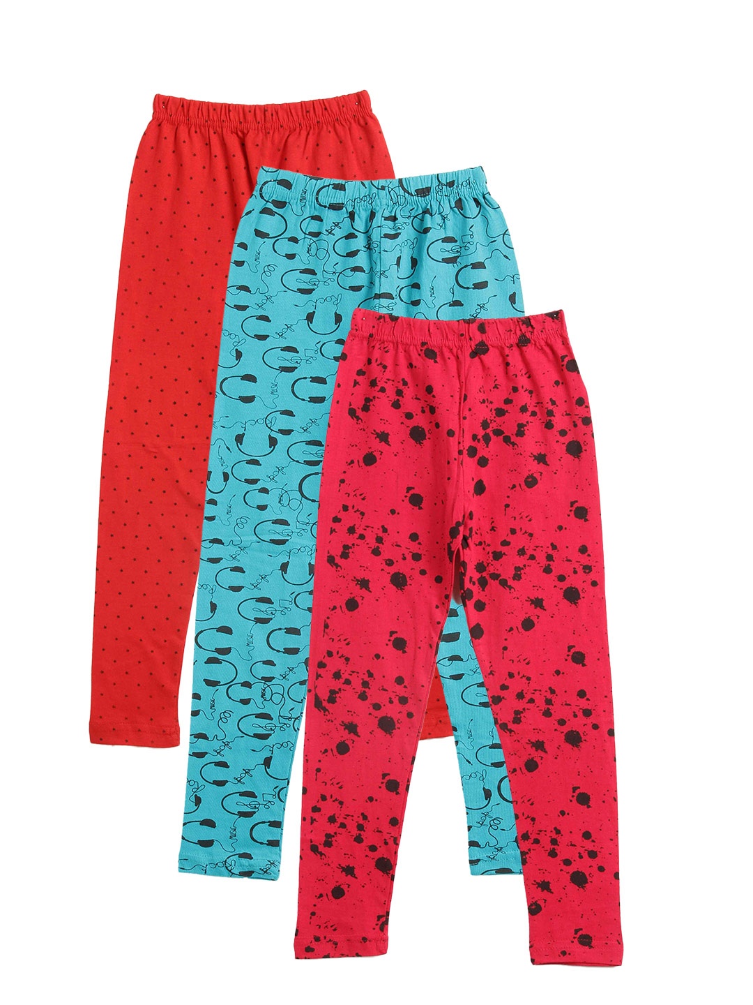 

Kids On Board Girls Pack Of 3 Printed Cotton Ankle-Length Leggings, Blue