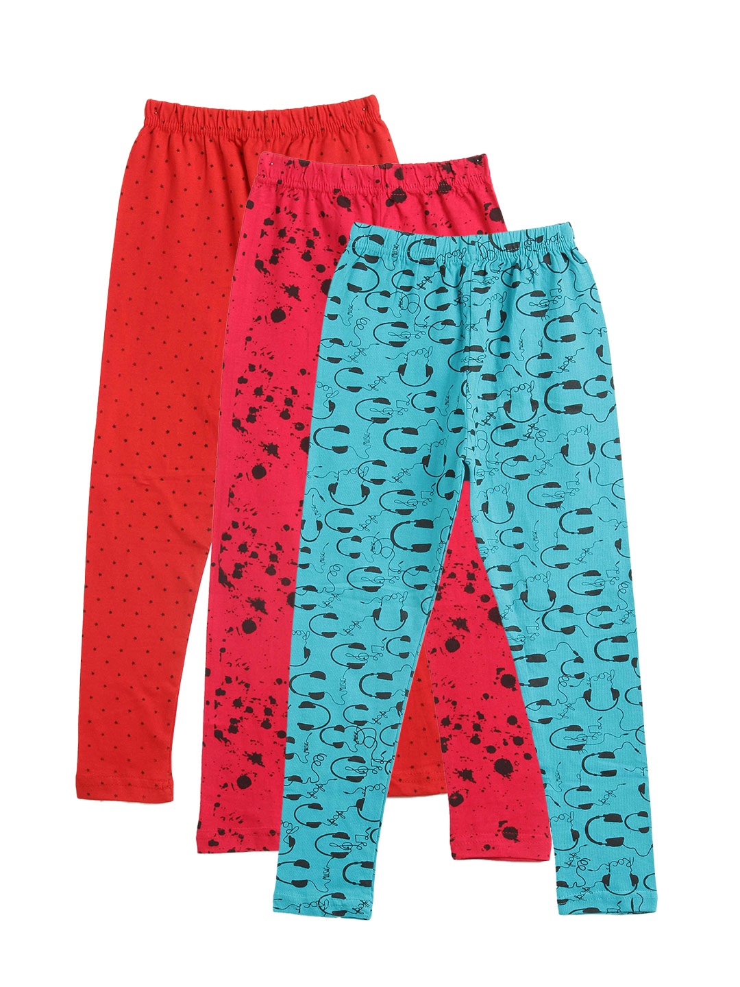 

Kids On Board Girls Pack Of 3 Printed Cotton Ankle-Length Leggings, Red