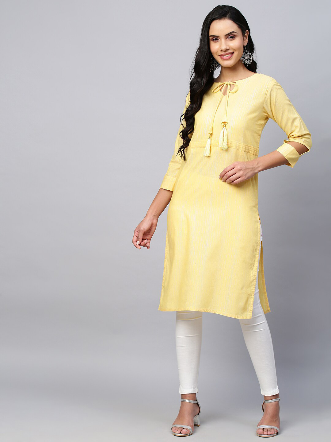 

AMRUTVARSHA CREATION Embroidered Keyhole Neck Straight Kurta, Mustard