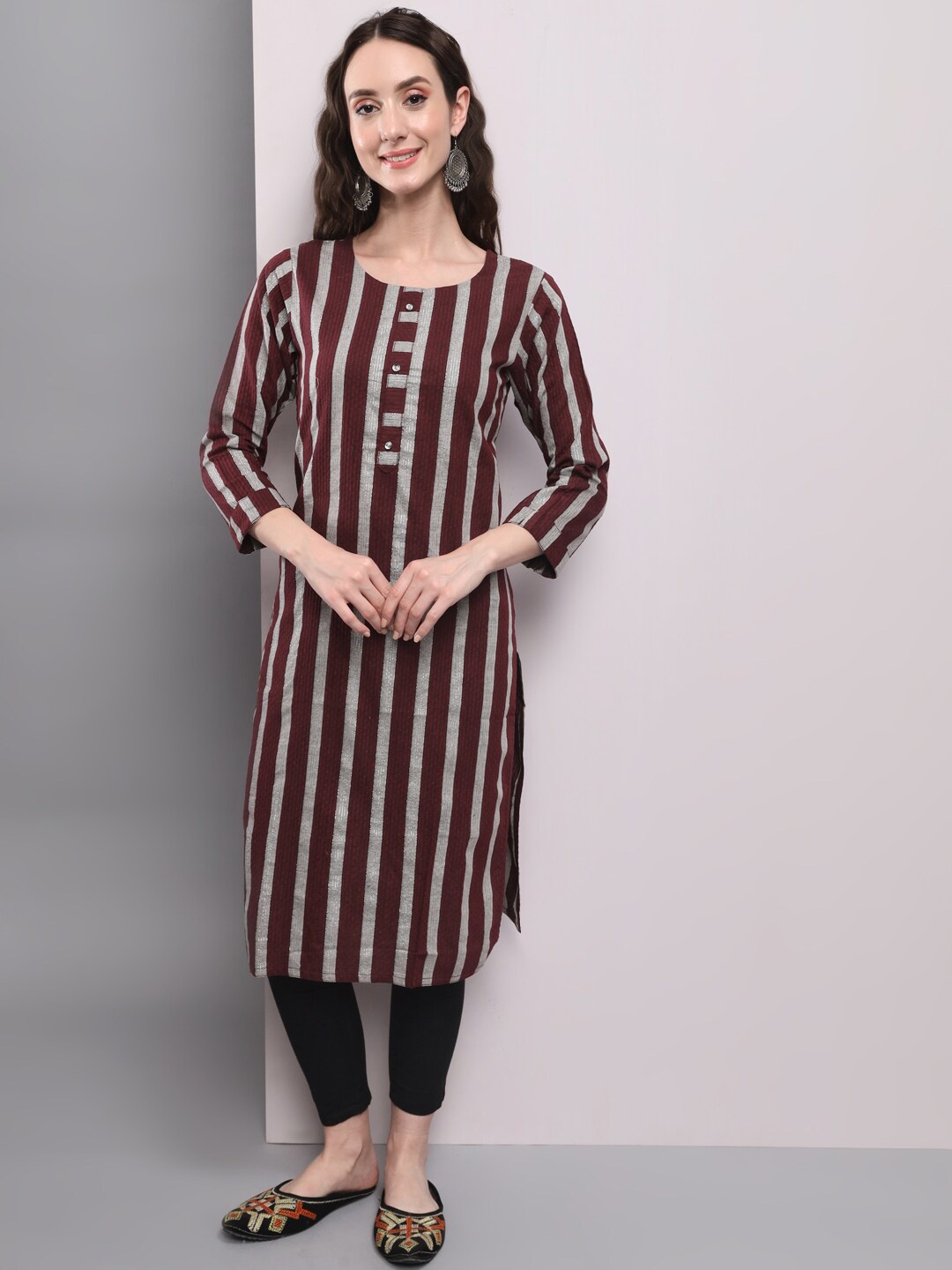 

AMRUTVARSHA CREATION Striped Straight Kurta, Brown