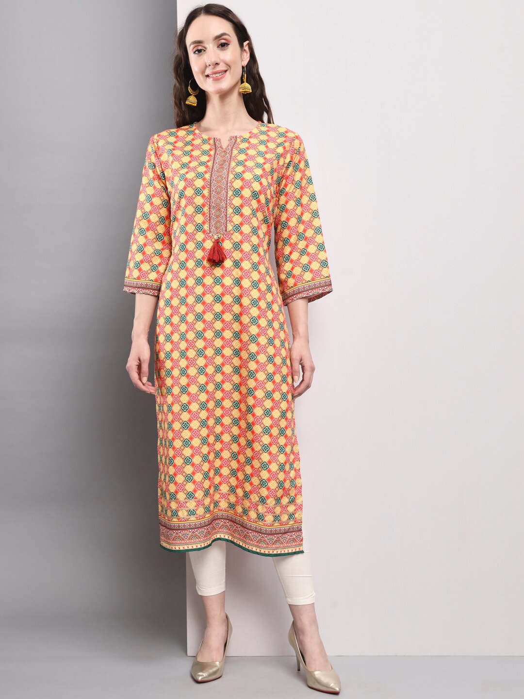 

AMRUTVARSHA CREATION Ethnic Motifs Straight Kurta, Yellow