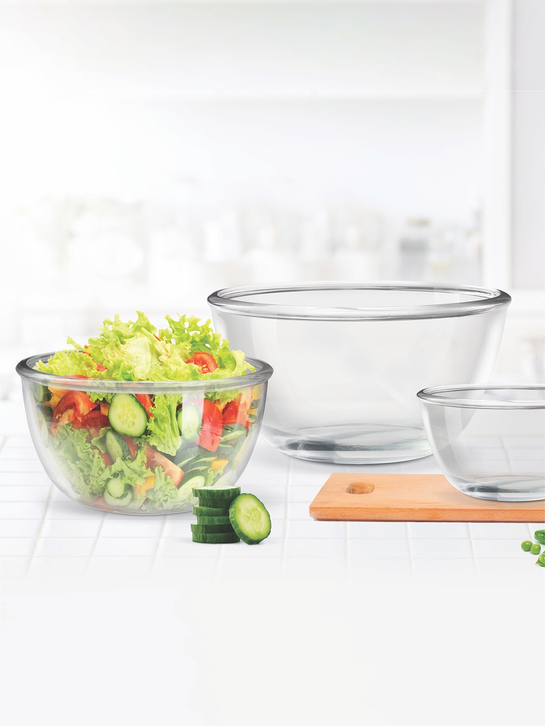 

Treo Borosilicate Set of 3 Mixing Bowls with Microwavable Lid, Transparent