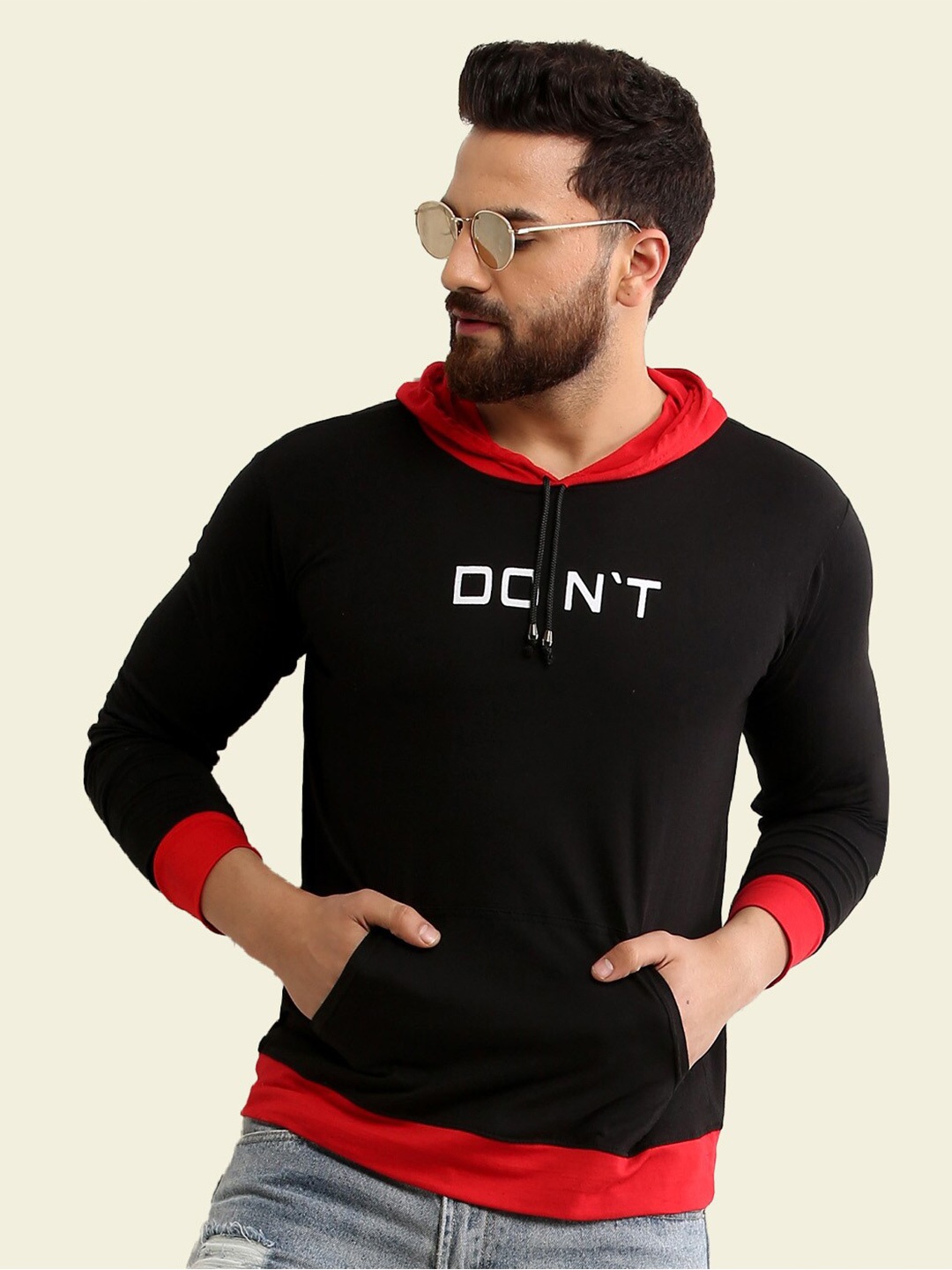

BAESD Typography Printed Hooded Cotton T-shirt, Black