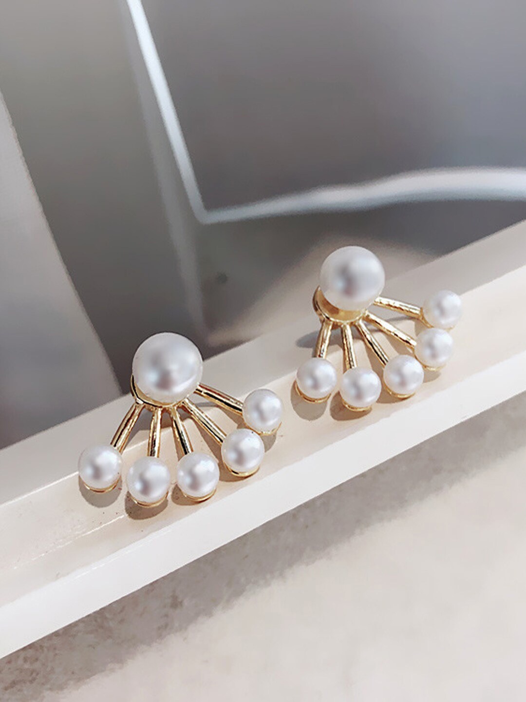 

Krelin Gold-Plated Stone Studded & Beaded Jacket Earrings