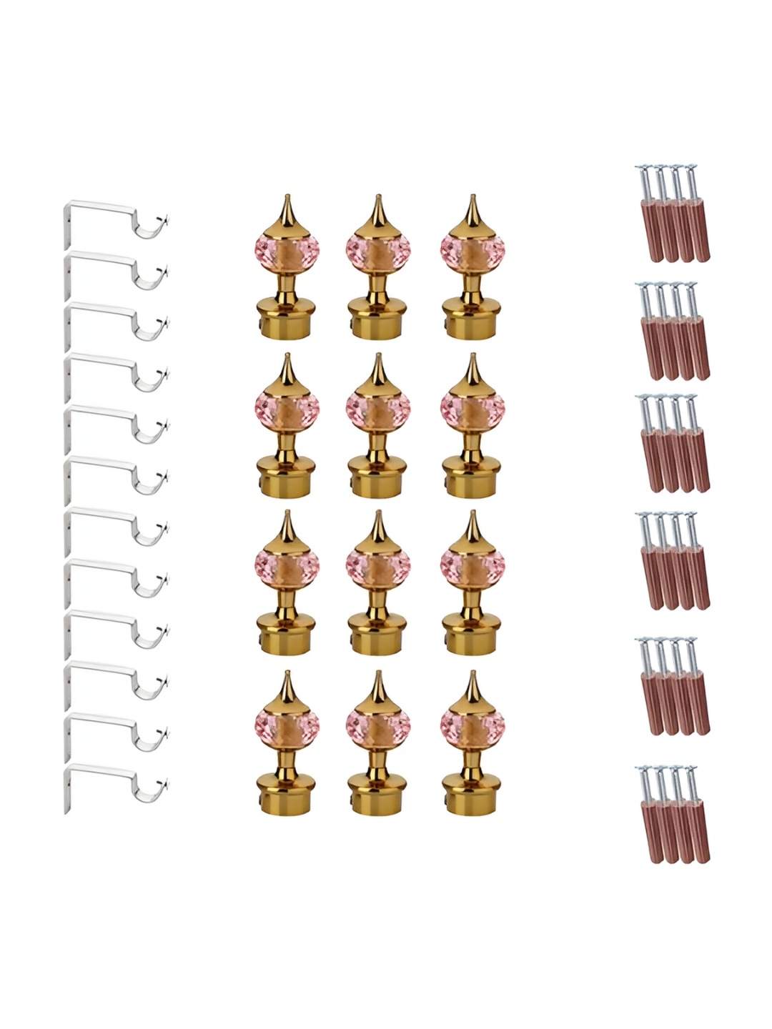 

GLOXY 24 Pieces Pink & Silver Aluminum Curtain Rods & Brackets