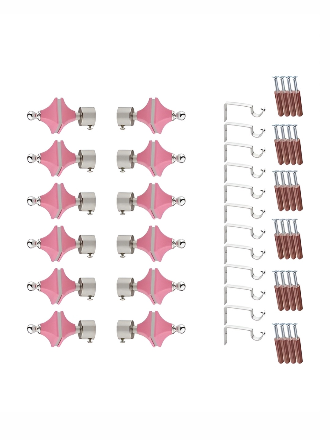 

GLOXY Pink 12 Pieces Hexagon Shape Stainless Steel & ABS Curtain Brackets with Support