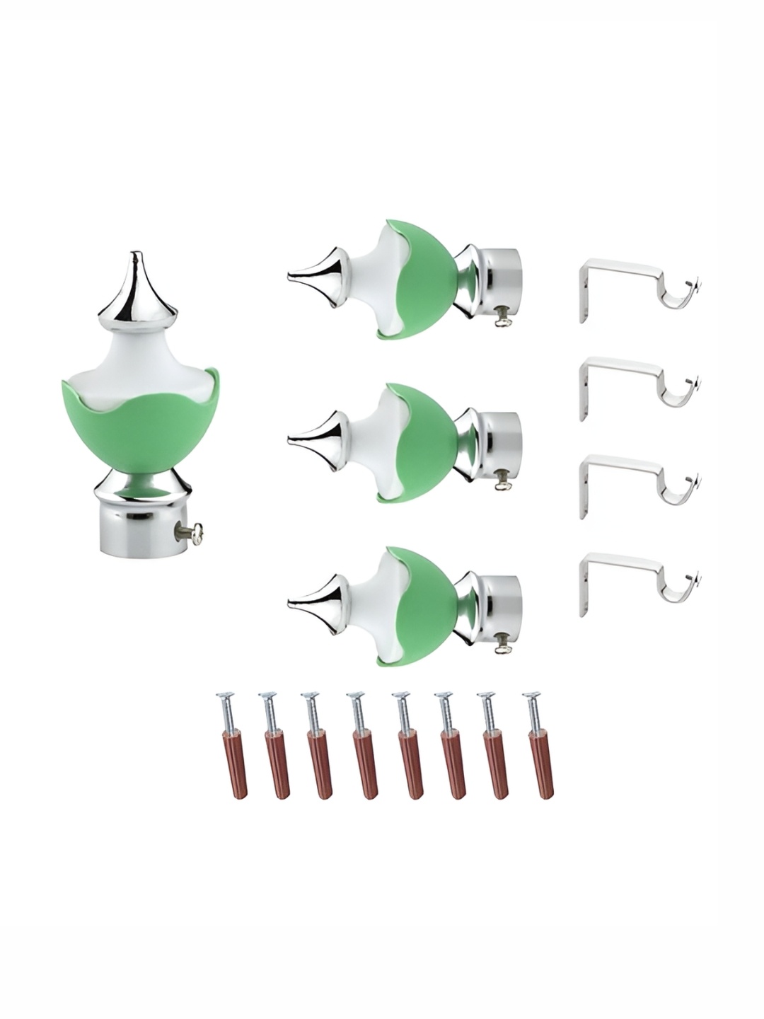 

GLOXY 8 Pieces Green & Silver Aluminum Curtain Rods & Brackets