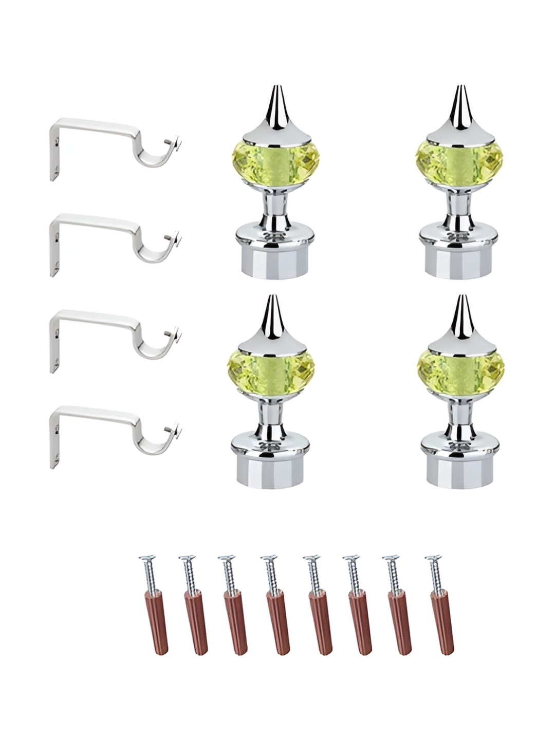 

GLOXY 8 Pieces Green & Silver Aluminum Curtain Rods & Brackets