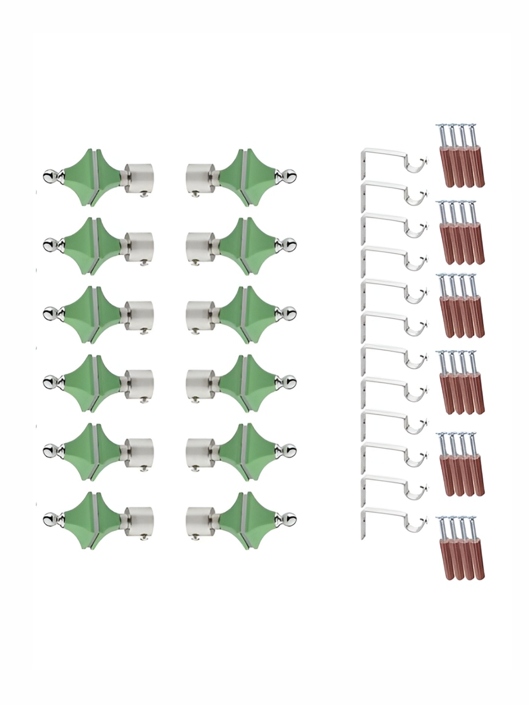 

GLOXY 24 Pieces Green & Silver Aluminum Curtain Rods & Brackets