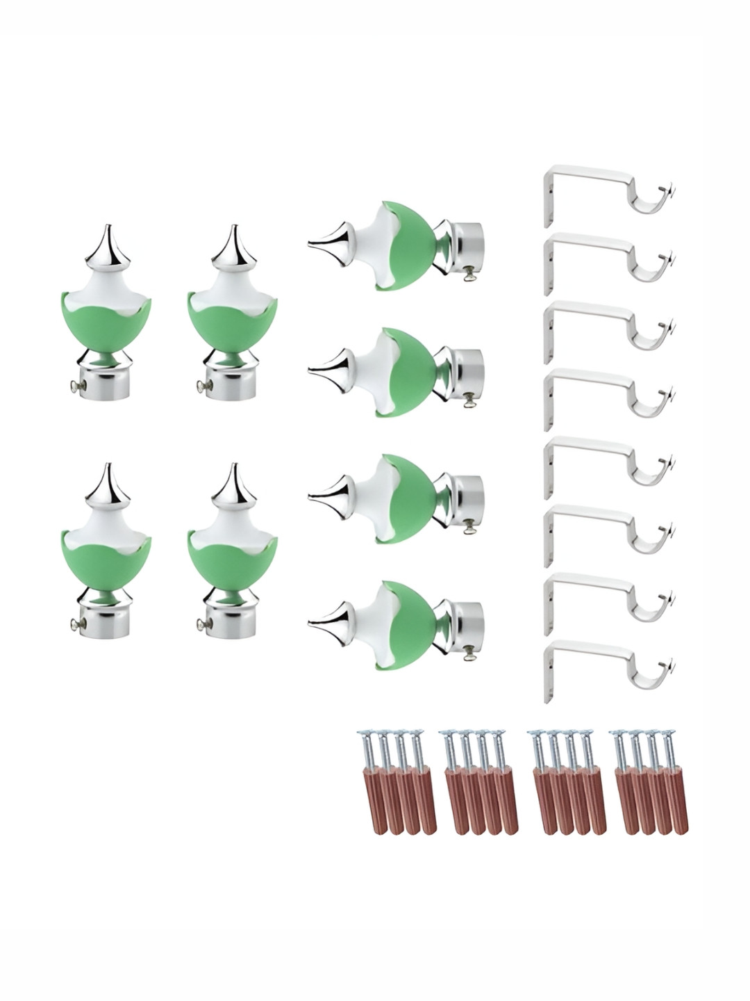 

GLOXY Green & Grey 16 Pieces Stainless Steel Curtain Rods & Brackets