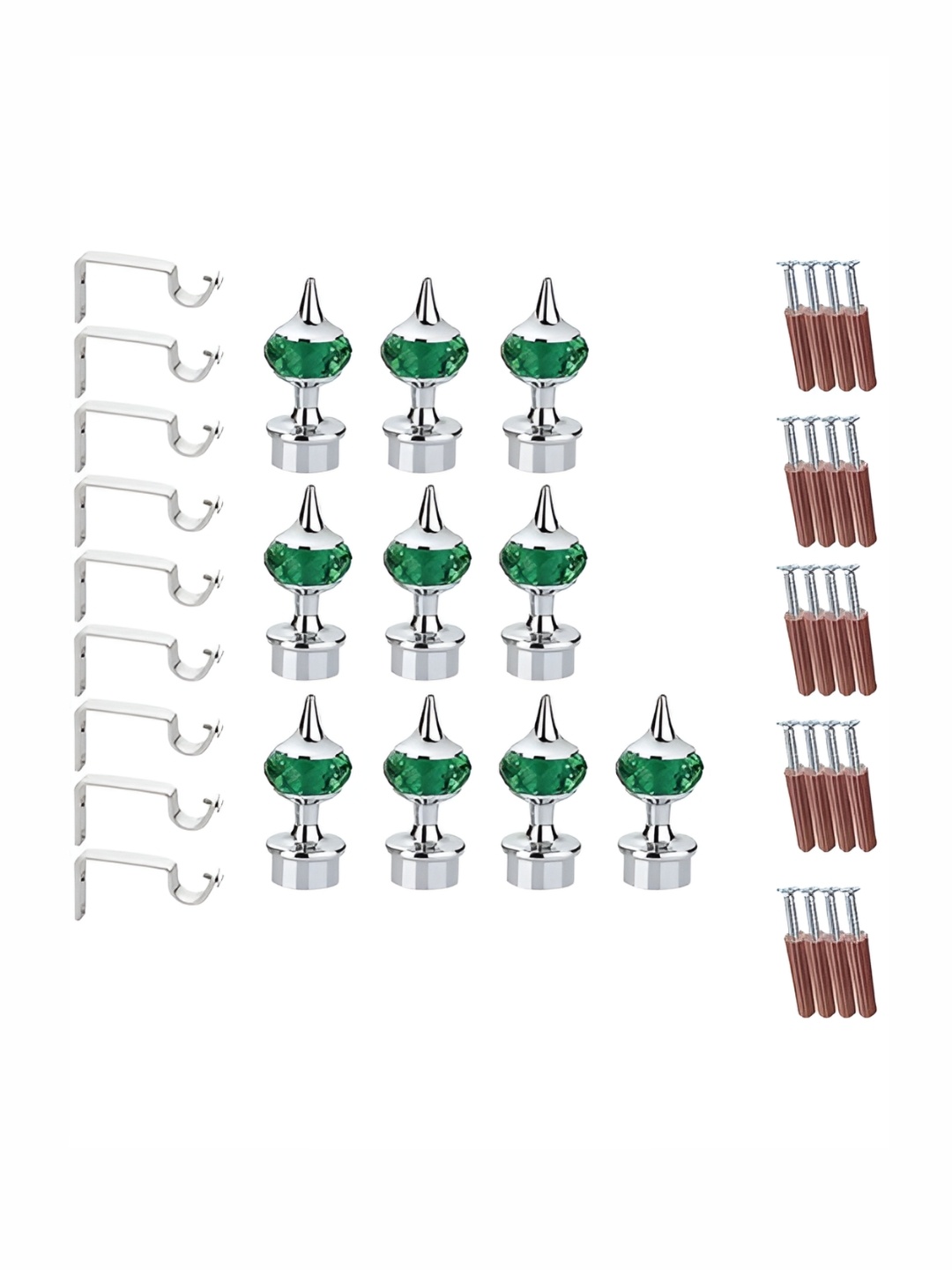 

GLOXY 20 Pieces Green & Silver Aluminum Curtain Rods & Brackets