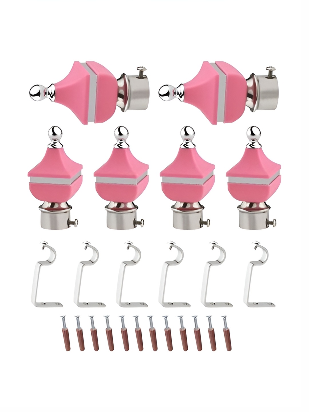 

GLOXY 12 Pieces Pink & Grey Silver Aluminum Curtain Rods & Brackets