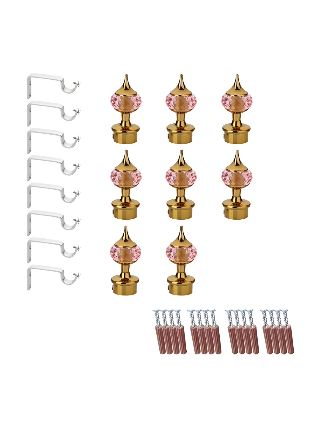 

GLOXY 16 Pieces Pink & Silver Aluminum Curtain Rods & Brackets