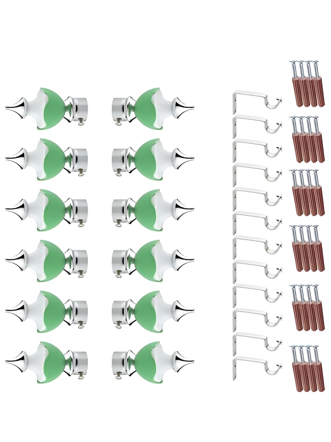 

GLOXY 24 Pieces Green & Silver Aluminum Curtain Rods & Brackets