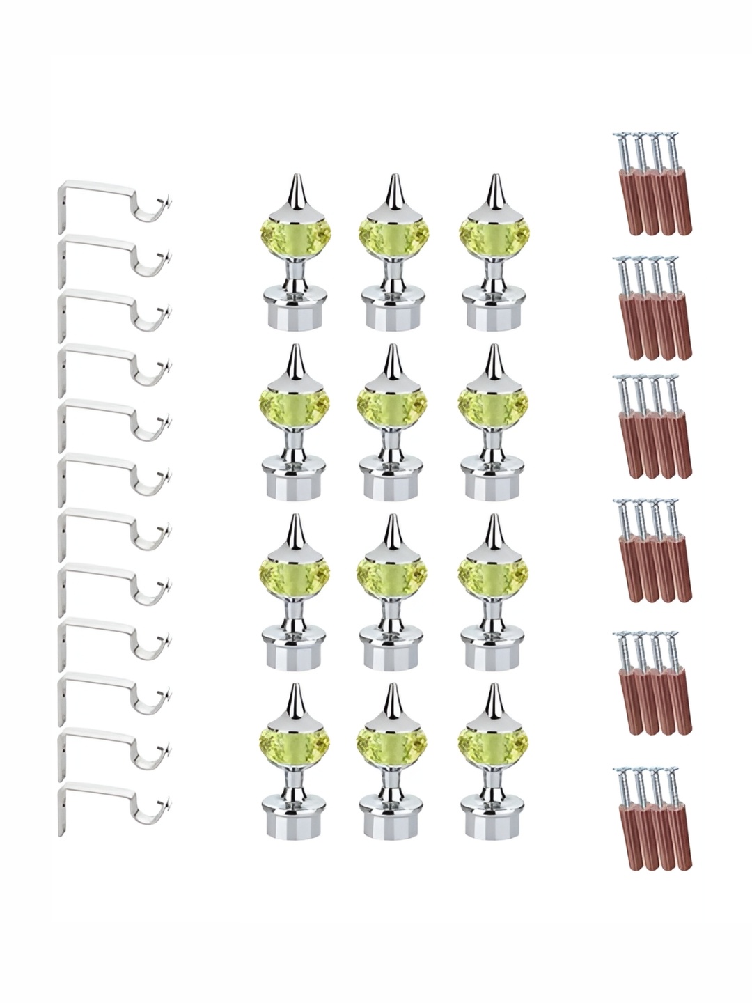 

GLOXY 24 Pieces Green & Silver Aluminum Curtain Rods & Brackets